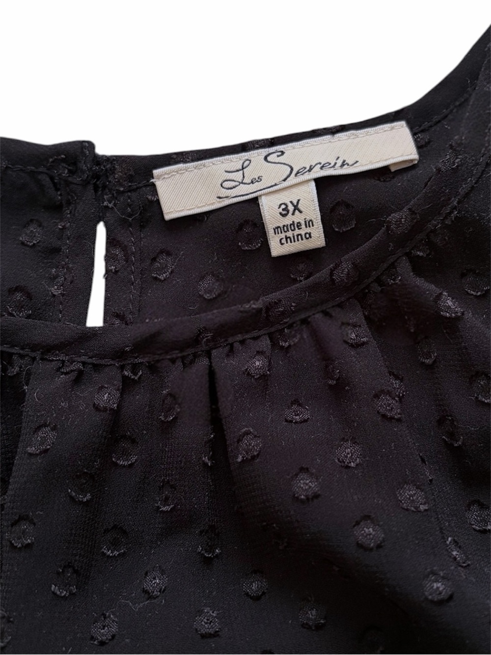 Plus Size Black Swiss Dot Sheer Lined Cap Sleeve Blouse 3X - Picture 3 of 4